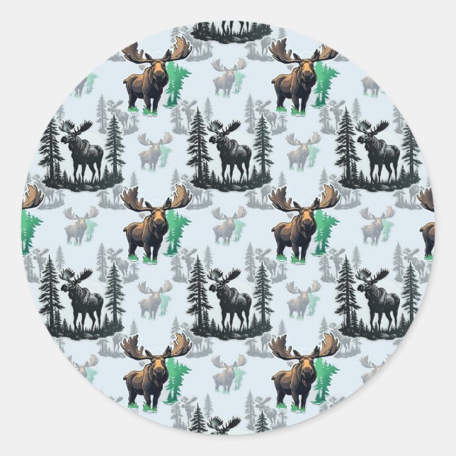 Elch Elch Antlers Deer Muster Design Runder Aufkleber (Vorderseite)