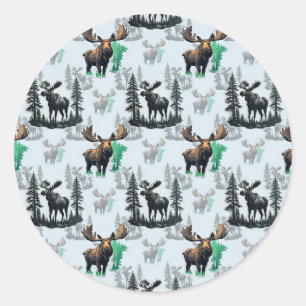 Elch Elch Antlers Deer Muster Design Runder Aufkleber