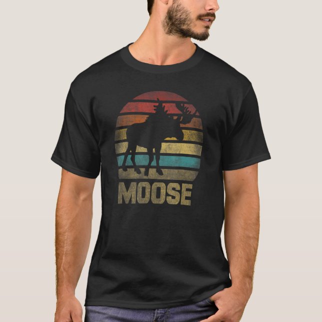 Elch Hirsch Tier Retro Sunset 1 T-Shirt (Vorderseite)