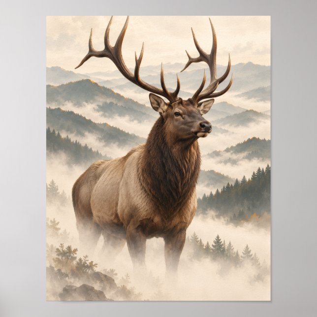 Elch im Copper Mist Mountain Wildlife Poster (Vorne)