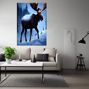 Elch im Schnee AI Art Poster