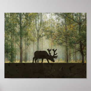 Elch im Wald Illustration Poster