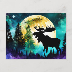 Elch im Wald Vollmond Postkarte