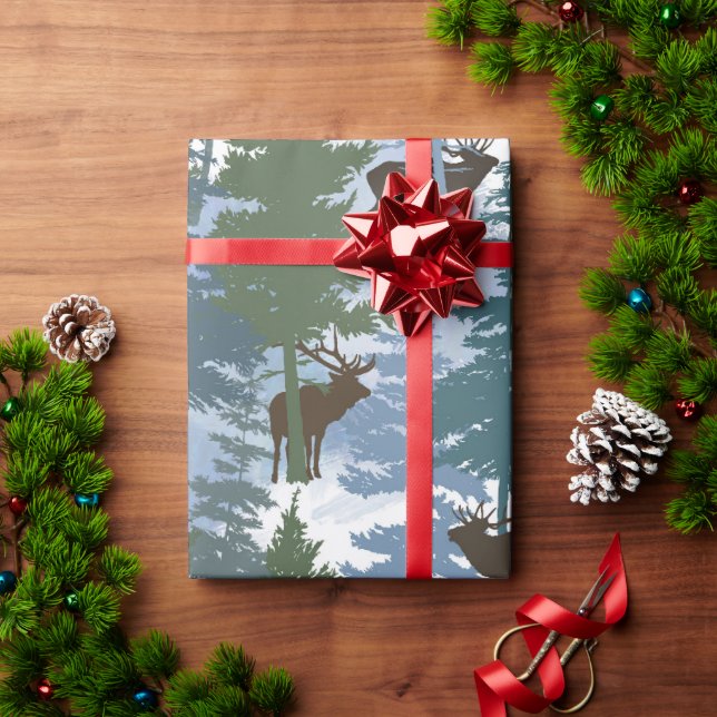 Elch im Winterwald Geschenkpapier (Feiertagsgeschenk)