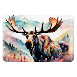 Elch in Aquarell-Wildblumen Magnet