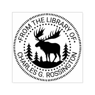 Elch in Waldsilhouette Bibliotheksbuchname Permastempel