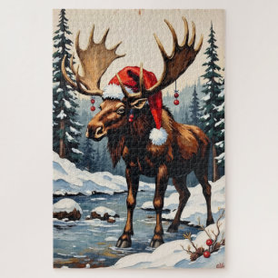 Elch mit Geweih Weihnachtsdekoration Hut Puzzle