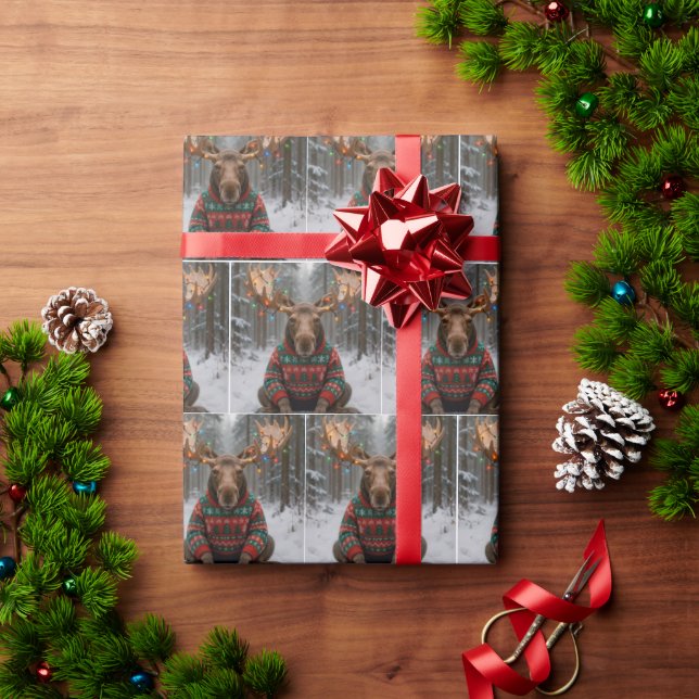 Elch mit hässlichem Weihnachtspullover Geschenkpapier (Feiertagsgeschenk)