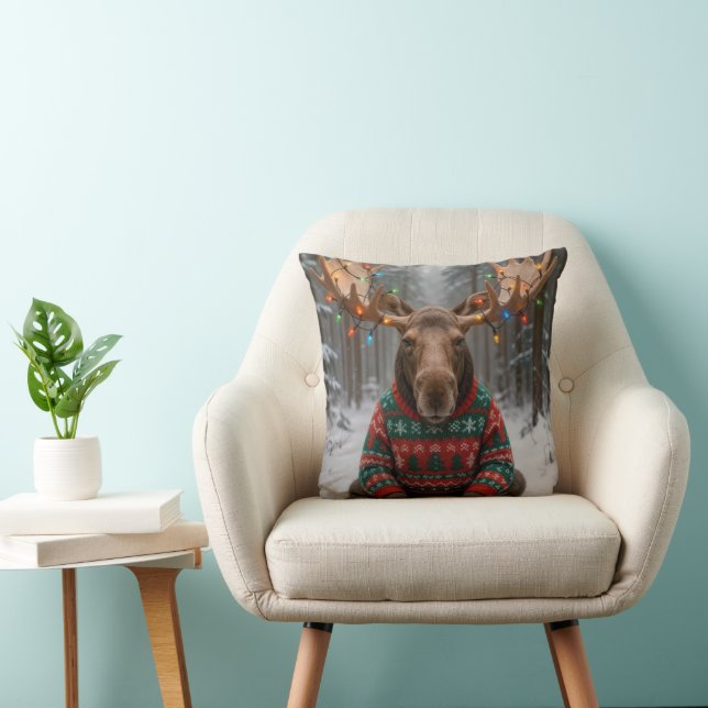 Elch mit hässlichem Weihnachtspullover Kissen (Stuhl )