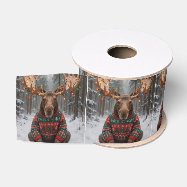 Elch mit hässlichem Weihnachtspullover Ripsband (Spule)