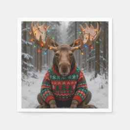 Elch mit hässlichem Weihnachtspullover Serviette