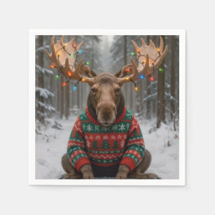 Elch mit hässlichem Weihnachtspullover Serviette