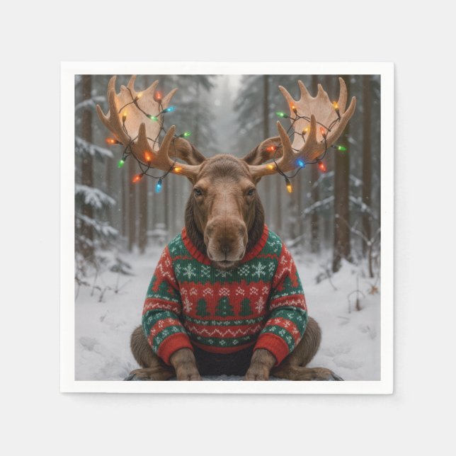 Elch mit hässlichem Weihnachtspullover Serviette (Vorderseite)