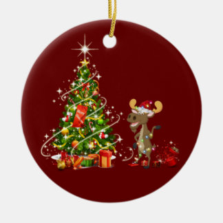 Elch mit Hut LIGHTS Weihnachten Keramik Ornament