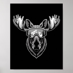 Elch mit Skibrille Skifahren Snowboarden Winter Poster