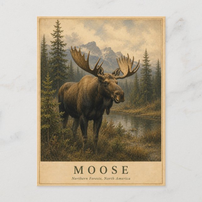 Elch Nördliche Wälder VINTAGE Postkarte (Vorderseite)