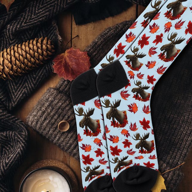 Elch Rote Ahornblätter  Socken (Von Creator hochgeladen)