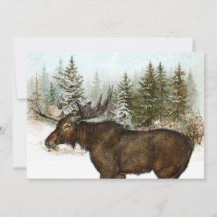 Elch Schnee Wald Natur Winter Urlaub Vintage Feiertagskarte