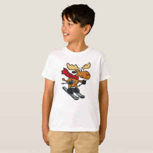 Elch Skier Cartoon   Hintergrundfarbe auswählen T-Shirt