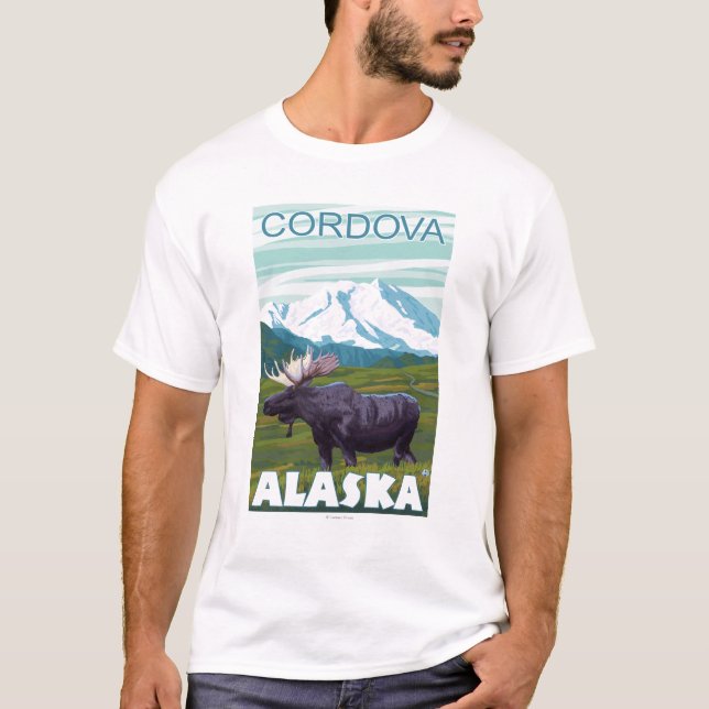 Elch-Szene - Cordova, Alaska T-Shirt (Vorderseite)