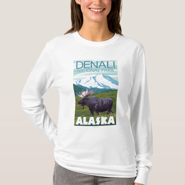 Elch-Szene - Denali Nationalpark, Alaska T-Shirt (Vorderseite)