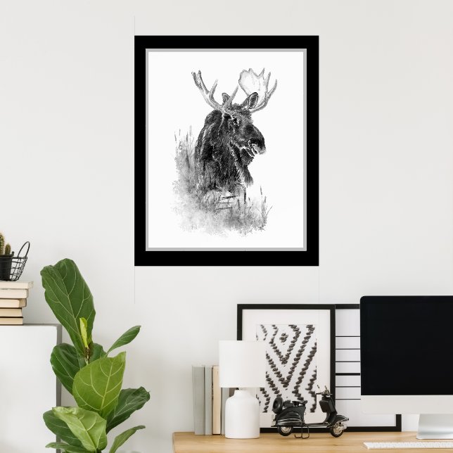Elch Tier Wasserfarbe Wildlife Art Poster (Heimbüro)