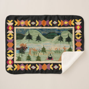 Elch, Tipi, Lagerfeuer, Berge, Kiefern Sherpadecke