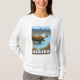 Elch-Trinkwasser-Vintages Reise-Plakat T-Shirt
