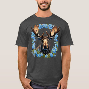 Elch und Alaska Alpine Myosotis Blumen TShirt