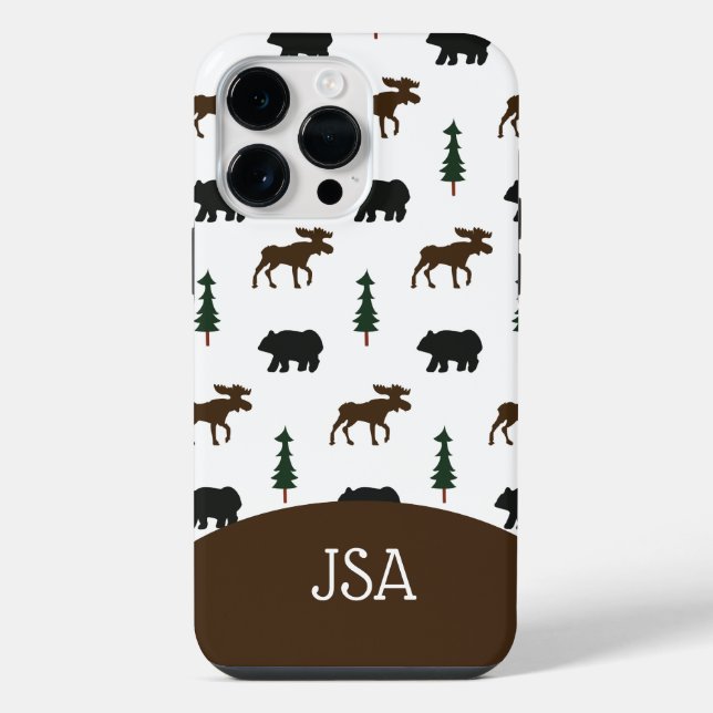 Elch und Bär Rustikale Handy Fall Mit Monogramm iPhone Hülle (Rückseite)