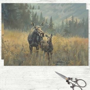 Elch und Kalb Ölmalerei Decoupage Seidenpapier