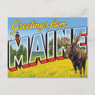 Elch und Leuchtturm in Maine Postkarte