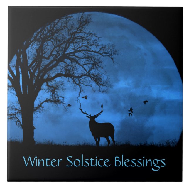 Elch und Mond Wintersolstice Fliese (Vorderseite)