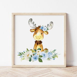 Elch, Waldtiere, Boho, Blume Fotodruck