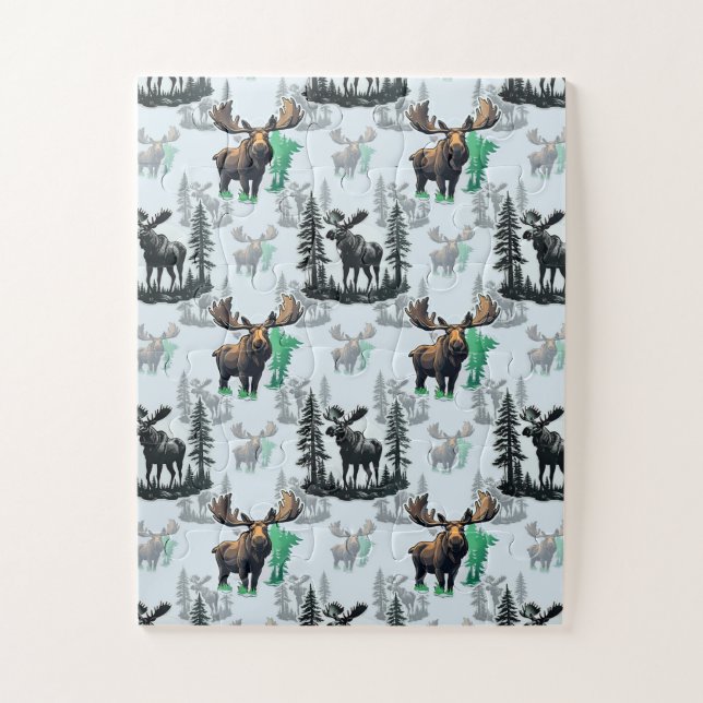 Elch-Wapiti-Geweih-Hirsch-Muster-Design  Puzzle (Vertikal)