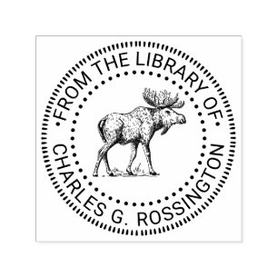 Elch Wapiti Vintage Zeichnung Bibliotheksbuch Name Permastempel