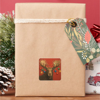 Elch-Weihnachts-Sticker. Quadratischer Aufkleber