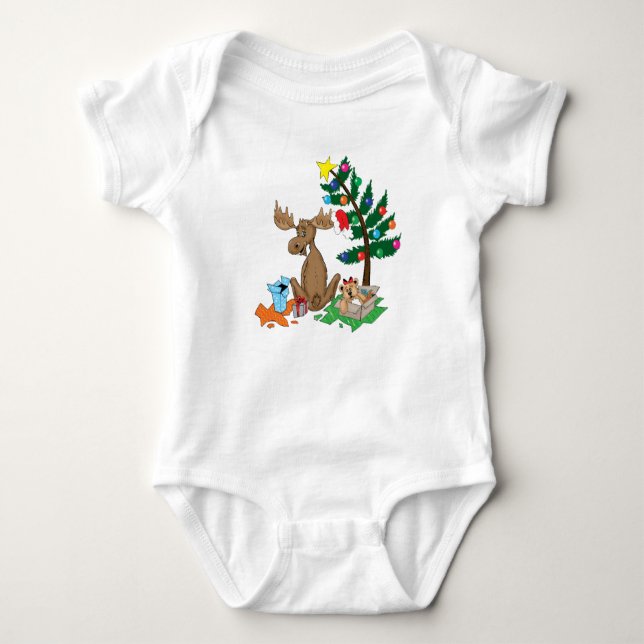 Elch-Weihnachtsbaby-Shirt Baby Strampler (Vorderseite)
