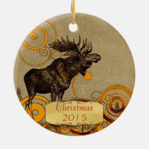 Elch-Weihnachtsfamilienfoto Vintage Keramikornament