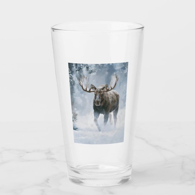 Elchbulle durchquert borealen Schnee Glas (Vorderseite)