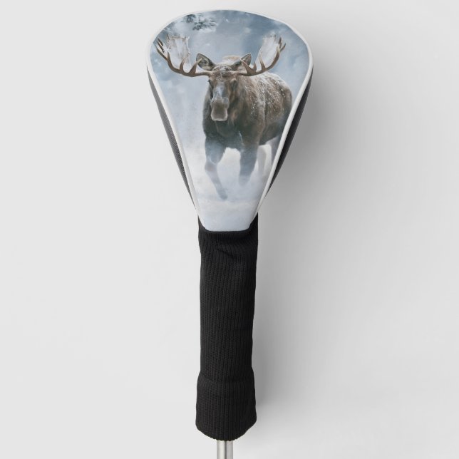 Elchbulle durchquert borealen Schnee Golf Headcover (Vorderseite)
