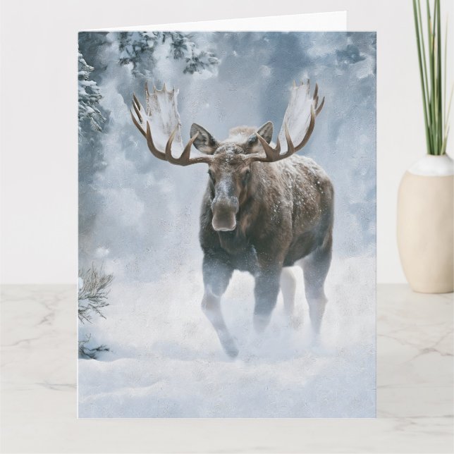 Elchbulle durchquert borealen Schnee Karte (Vorderseite)