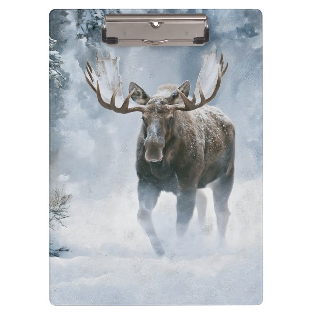 Elchbulle durchquert borealen Schnee Klemmbrett (Vorderseite)