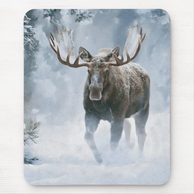 Elchbulle durchquert borealen Schnee Mousepad (Vorne)