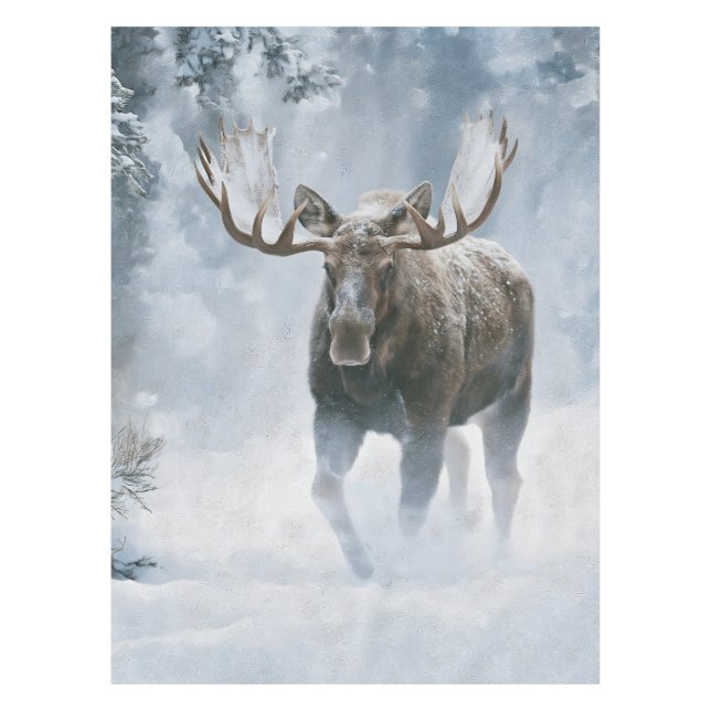 Elchbulle durchquert borealen Schnee Tischdecke (Vorderseite)