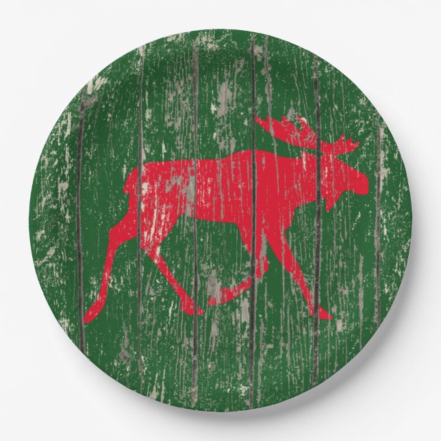 Elche auf Ihrem Farbe verwitterten Holz Pappteller (Vorderseite)