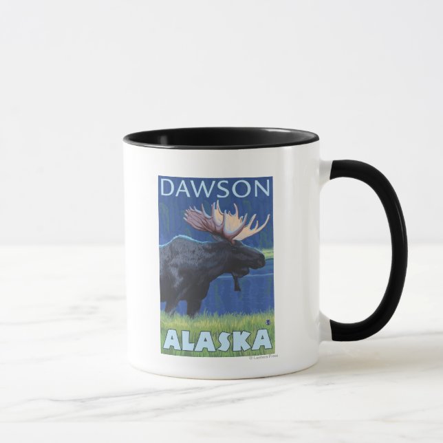 Elche bei Nacht - Dawson, Alaska Tasse (Rechts)