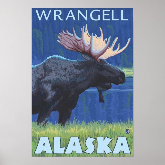 Elche bei Nacht - Wrangell, Alaska Poster (Vorne)