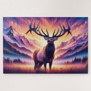 Elche bei Sonnenaufgang, Berge, Wildtiere Puzzle