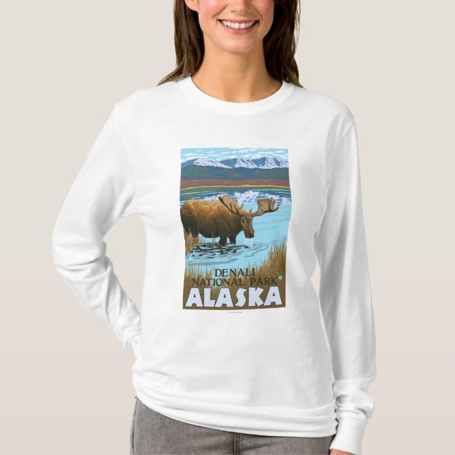 Elche, die in See - Denali trinken, Nationalpark, T-Shirt (Vorderseite)